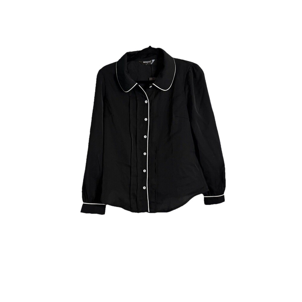 Women's Black/White Button Down Blouse Executive Career Wear Chic Luxury Size S